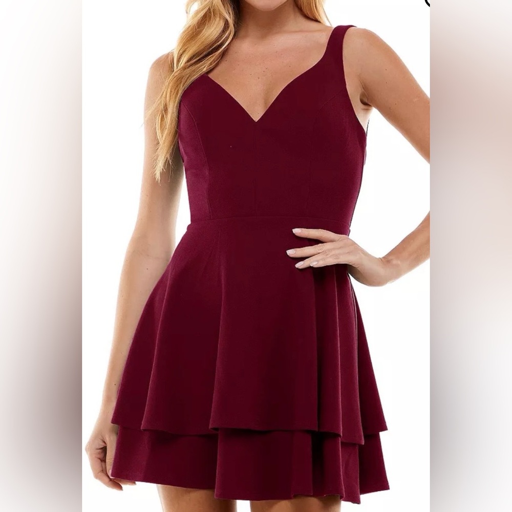 City Studio Strapless Burgundy Dress